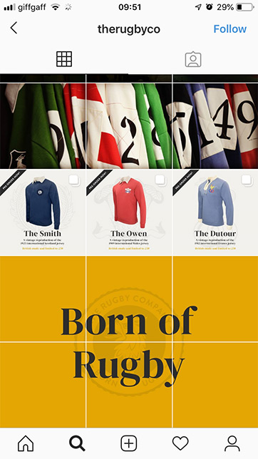 The Rugby Company App screen