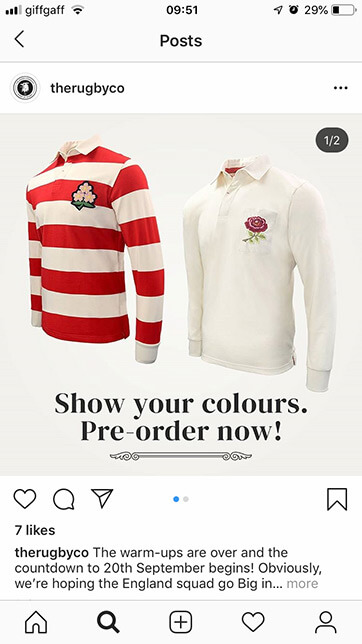 The Rugby Company App screen